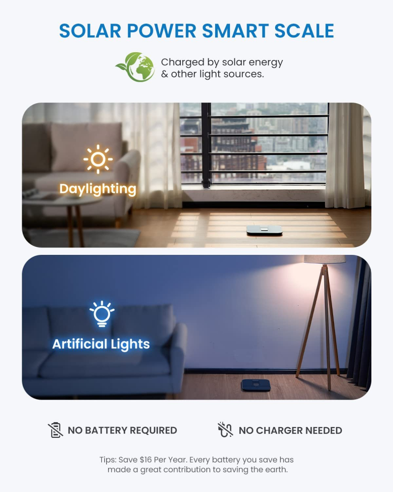 Cantar SMART Digital RENPHO R-A020 - Body Composition, Alimentare Solara, Greutate, Grasime Corporala, Muschi, Oase, Bluetooth, Apple Health, Fitbit, Samsung Health [7]