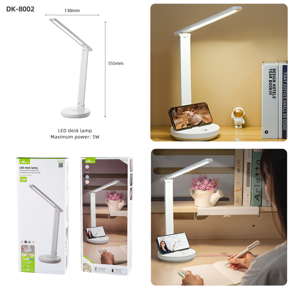Lampa de birou LED Home DK-8002, Acumulator 800mAh, Control touch, 3 moduri, Incarcare USB, 5W [5]