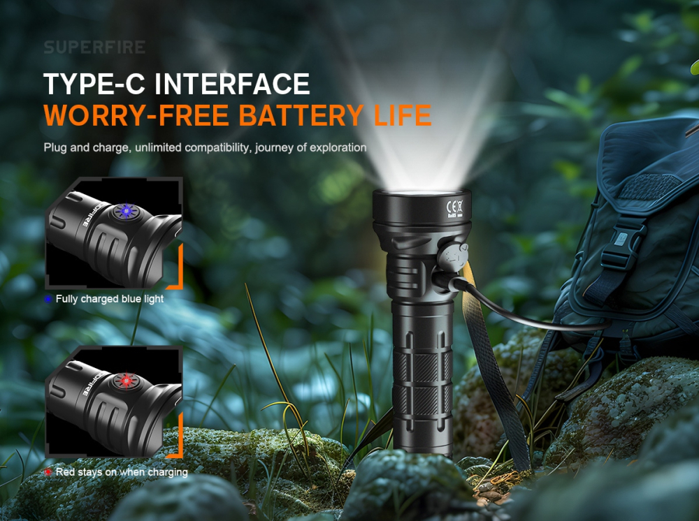 Lanterna LED  Godfire TN05, 20W, 1600lm, 362m, IP55, magnet, USB-C, 5 moduri, Lumina de urgenta [2]