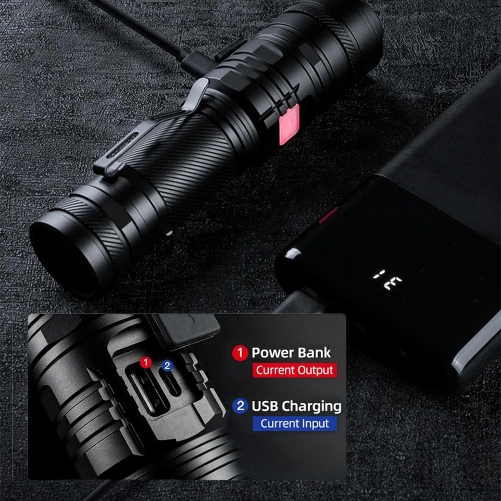 Lanterna LED Superfire V8-S, 2000lm, 300M, 5200mAh, Zoom, incarcare USB-C, 36W [2]