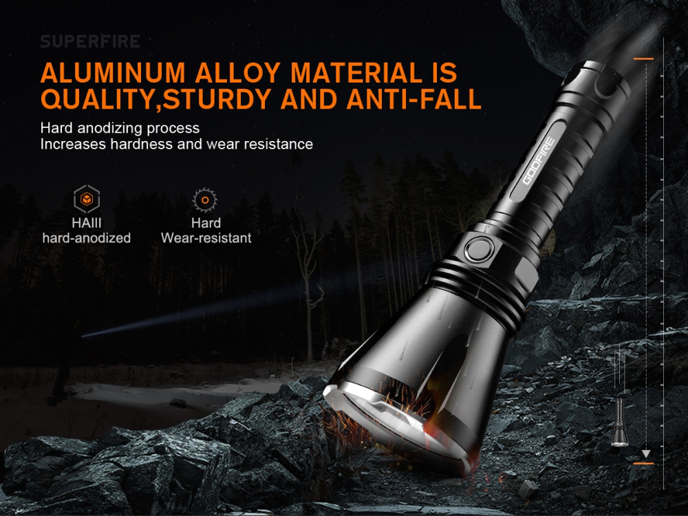 Lanterna tactica LED Godfire TF01, 1000m, 1371lm, aliaj aluminiu, 4800mAh, 245g, 5 moduri [7]