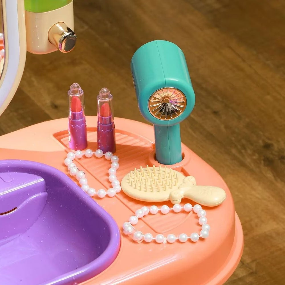 Masuta de Machiaj jucarie Rovo 959, Oglinda cu Lumini LED si Muzica, Robinet cu senzor, Dispenser Sapun, 23 piese [3]