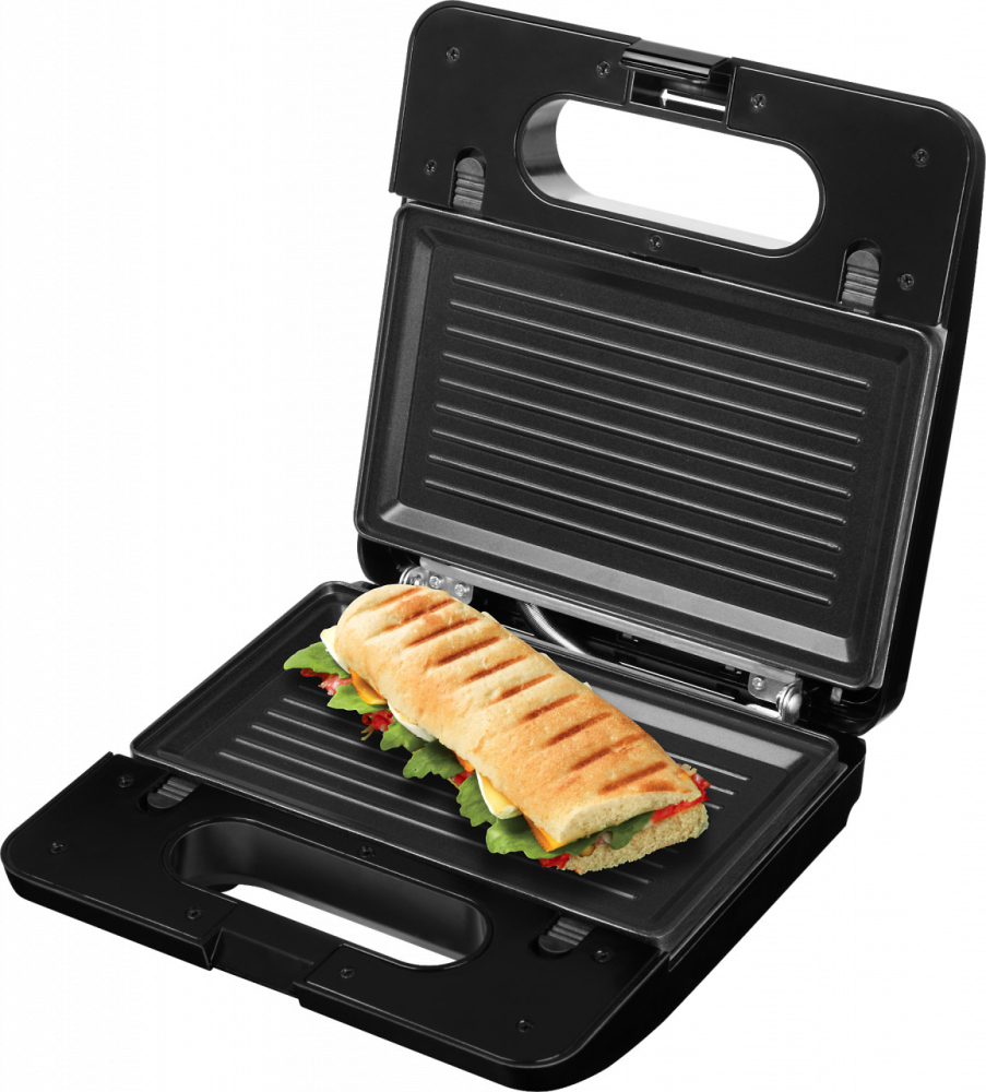 Sandwich-maker ECG S3173 3in1 Triangle, 750W, 3 tipuri de placi detasabile, negru-otel inoxidabil [9]