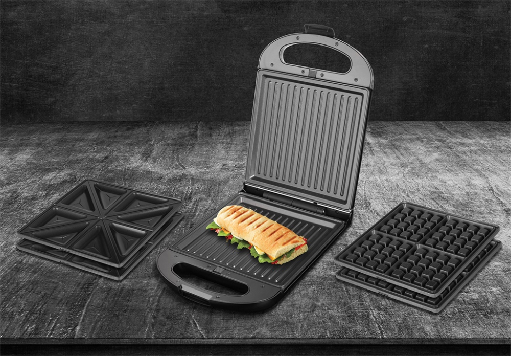 Sandwich maker grill ECG S 4310, 1200 W, 3 tipuri de placi interschimbabile 23 x 23 cm, unghi deschidere 105° [11]