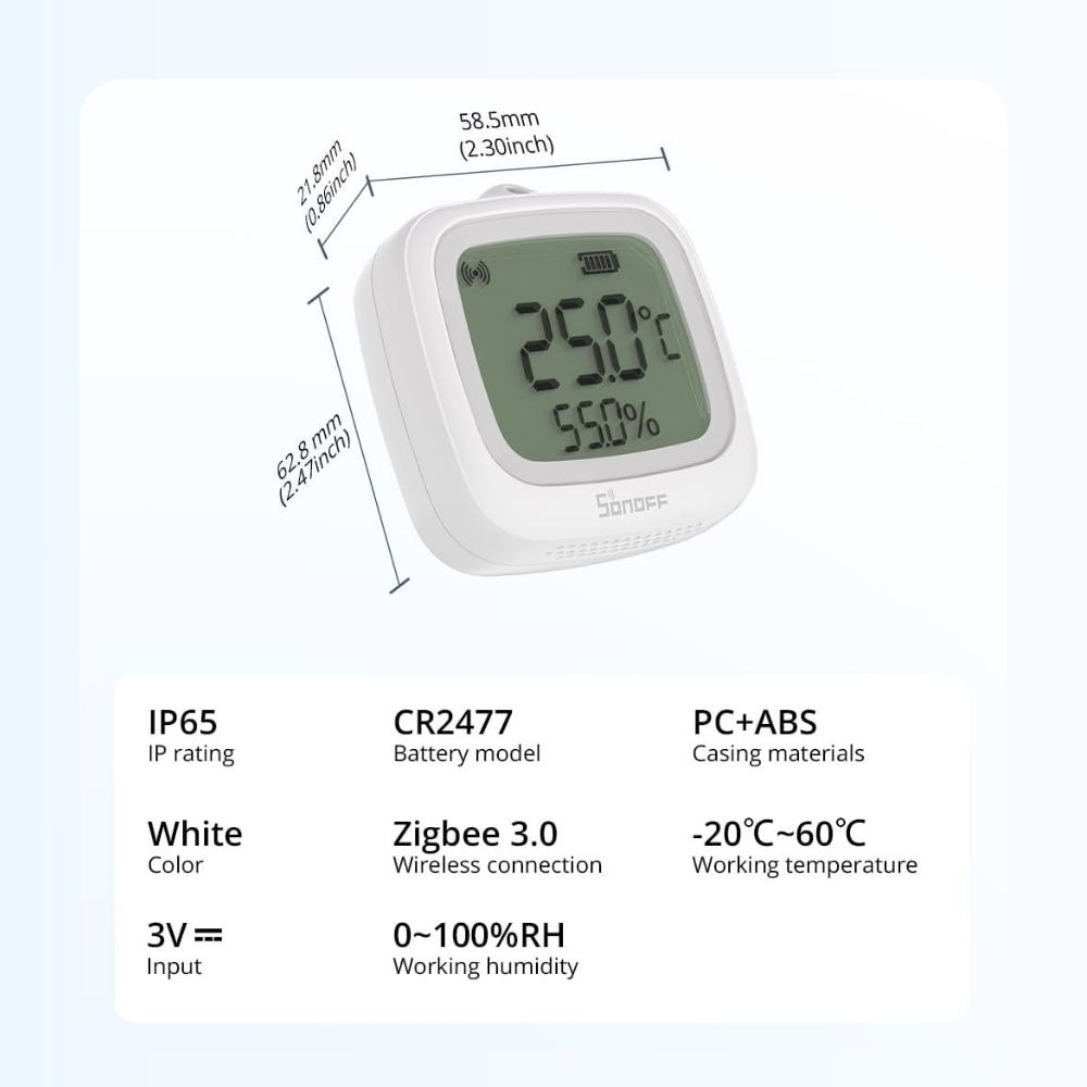 Senzor Temperatura si Umiditate SONOFF SNZB-02WD, Zigbee 3.0, IP65, cu Display LCD [5]