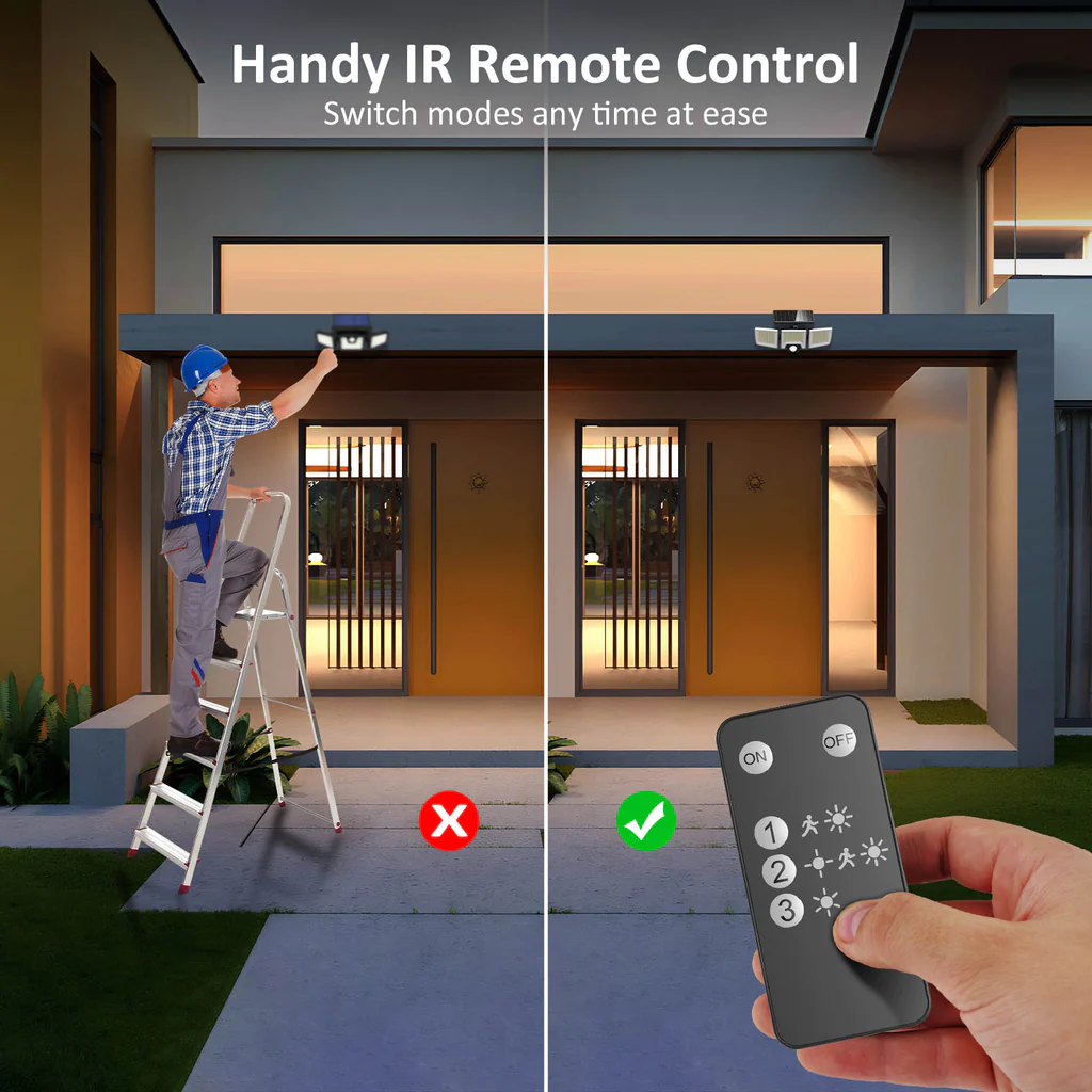Set 2 Lampi solare de perete MustWin UT88268, 2500lm, LED, 216 leduri, Telecomanda,  3 moduri, senzor de miscare [2]