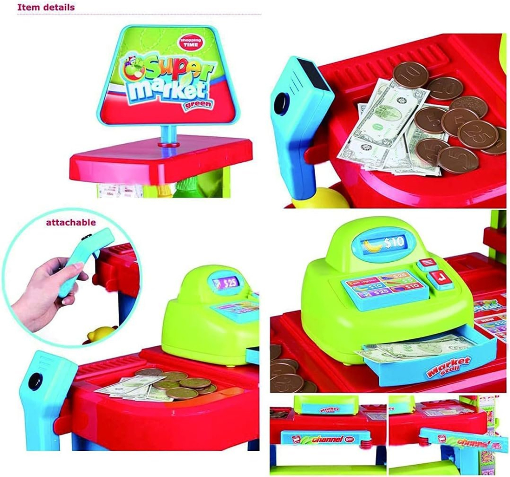 Set de Cumparaturi Tip Supermarket Rovo 85 pentru Copii, Jucarie Interactiva, Scanner, Casa de marcat, Cos de cumparaturi, Lumini, Sunete, Inaltime 80 cm [3]