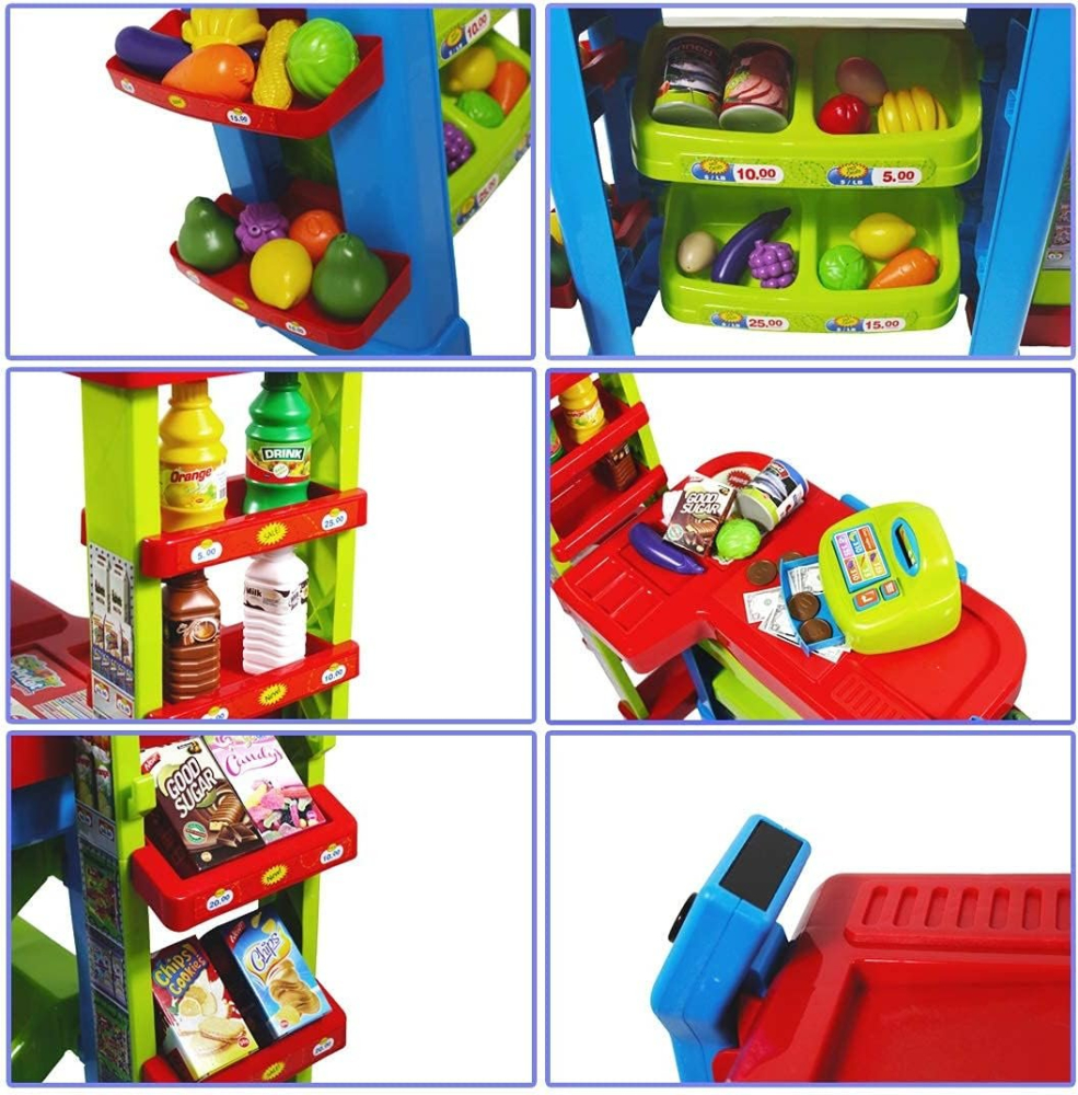 Set de Cumparaturi Tip Supermarket Rovo 85 pentru Copii, Jucarie Interactiva, Scanner, Casa de marcat, Cos de cumparaturi, Lumini, Sunete, Inaltime 80 cm [6]
