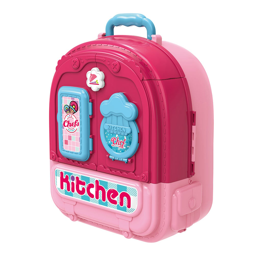 Set ghiozdan jucarie 3 in 1 Rovo 991, Bucatarie, Apartament Fetita, 86 piese, Roz [3]