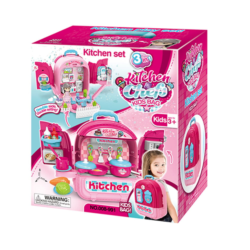 Set ghiozdan jucarie 3 in 1 Rovo 991, Bucatarie, Apartament Fetita, 86 piese, Roz [5]