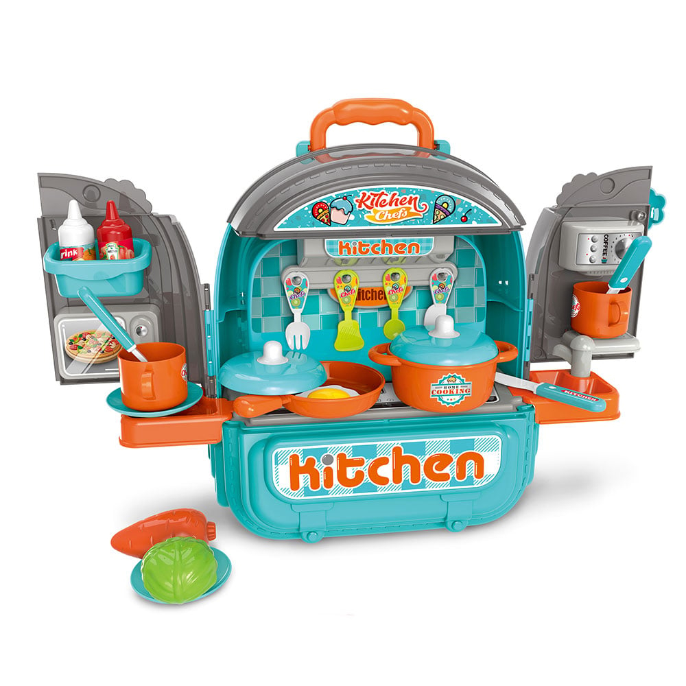 Set ghiozdan jucarie 3 in 1 Rovo 996, Bucatarie, Apartament Baietel, 86 piese, Albastru [2]