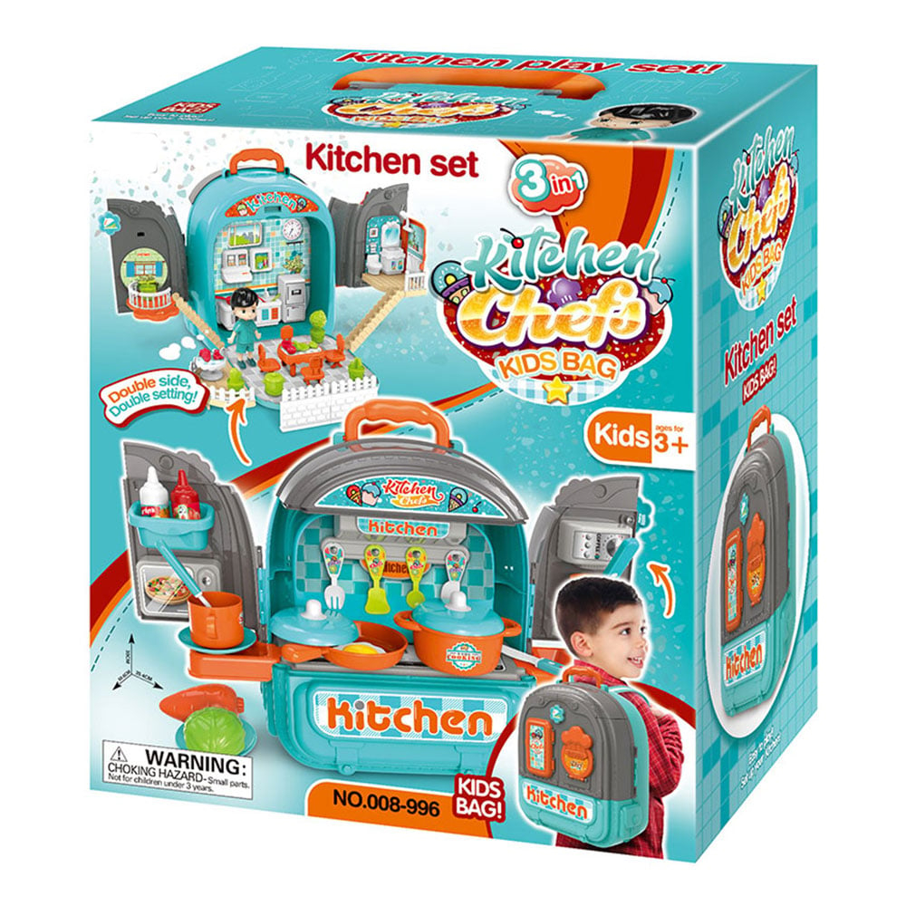 Set ghiozdan jucarie 3 in 1 Rovo 996, Bucatarie, Apartament Baietel, 86 piese, Albastru [6]