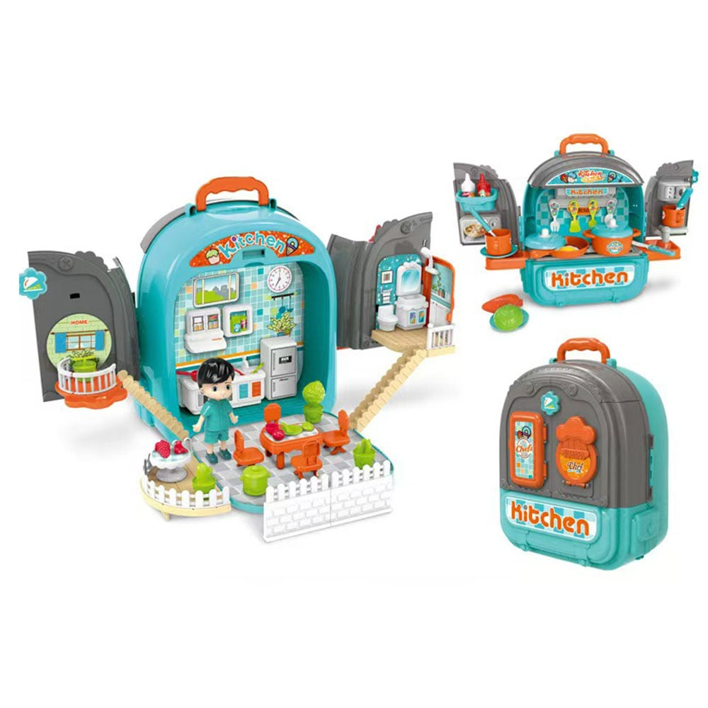 Set ghiozdan jucarie 3 in 1 Rovo 996, Bucatarie, Apartament Baietel, 86 piese, Albastru [5]