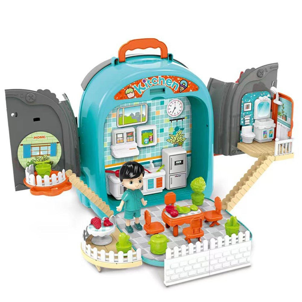 Set ghiozdan jucarie 3 in 1 Rovo 996, Bucatarie, Apartament Baietel, 86 piese, Albastru [7]