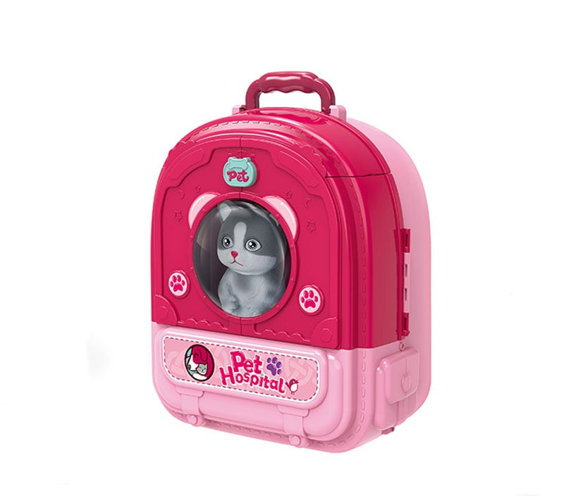 Set ghiozdan jucarie 3 in 1 Rovo 997-2, Spital Pisica, Veterinar, 59 piese - Roz [3]