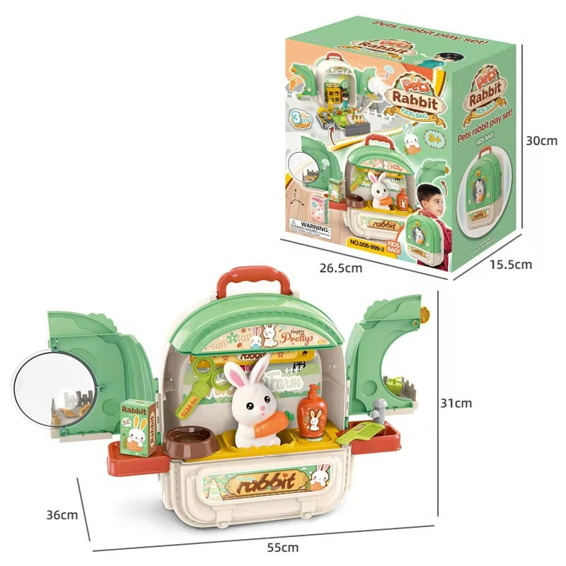 Set ghiozdan jucarie 3 in 1 Rovo 999-2, Iepuras, Fermier, Accesorii incluse [6]