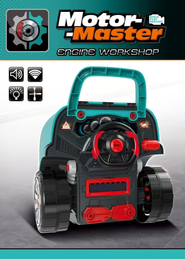 Set Reparatie Motor Auto Mecanic Rovo 977A, Sunete, Lumini, Telecomanda, Claxon, Schimbator viteze, 61 piese, 47cm [2]