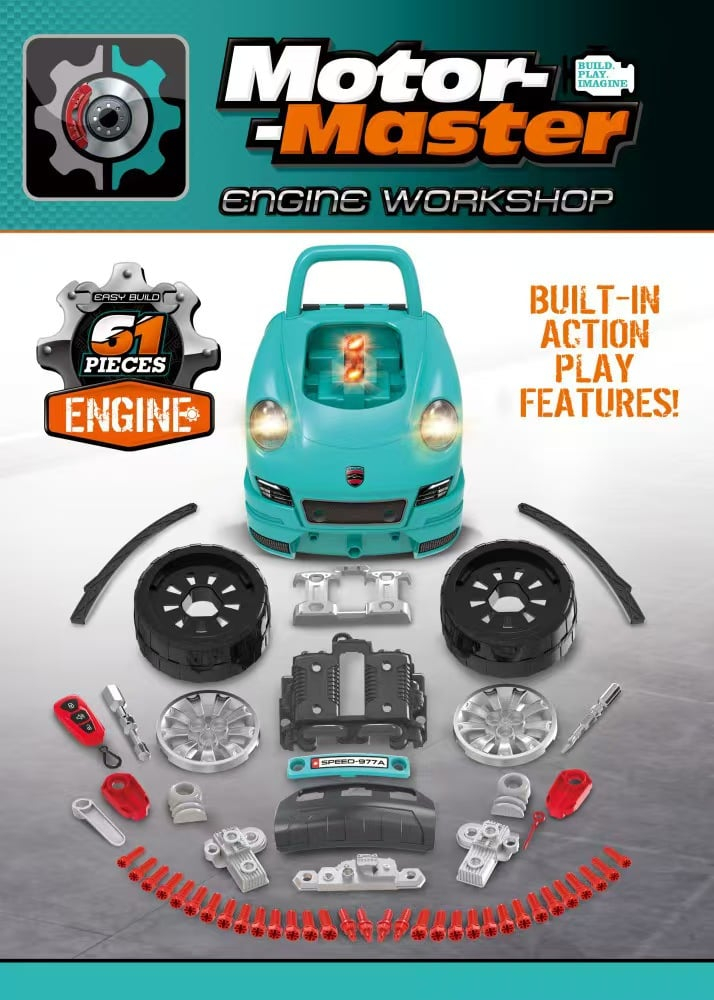 Set Reparatie Motor Auto Mecanic Rovo 977A, Sunete, Lumini, Telecomanda, Claxon, Schimbator viteze, 61 piese, 47cm [4]