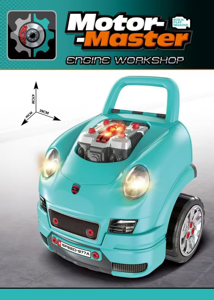 Set Reparatie Motor Auto Mecanic Rovo 977A, Sunete, Lumini, Telecomanda, Claxon, Schimbator viteze, 61 piese, 47cm [5]