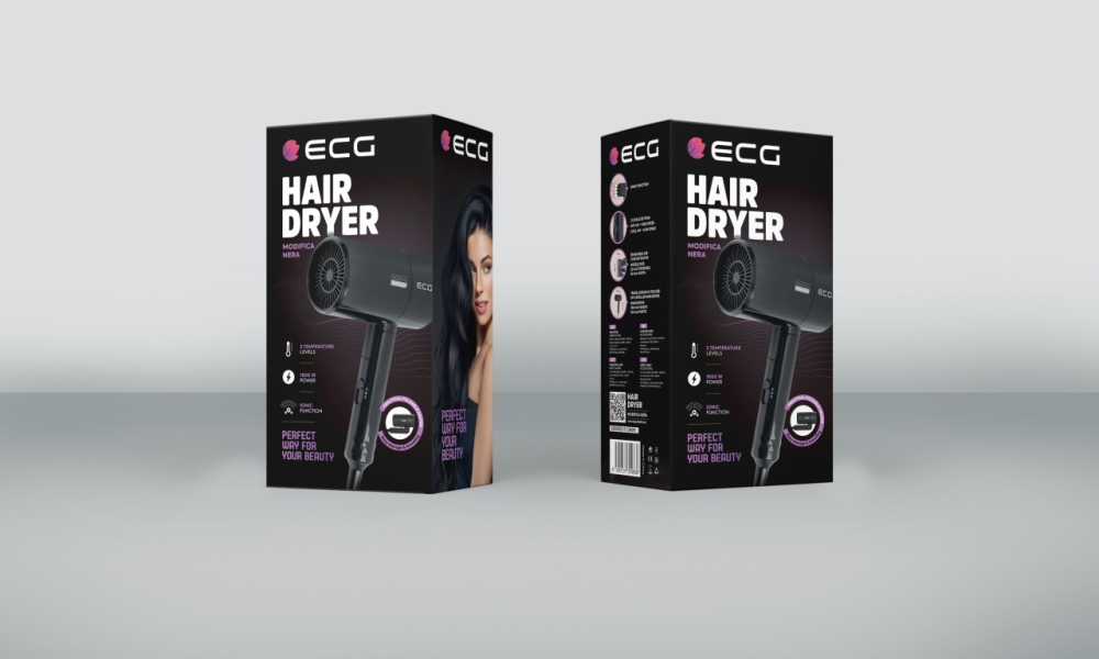 Uscator de par cu ionizare ECG Modifica Nera, 1600 W, 2 niveluri de temperatura, concentrator, negru [5]