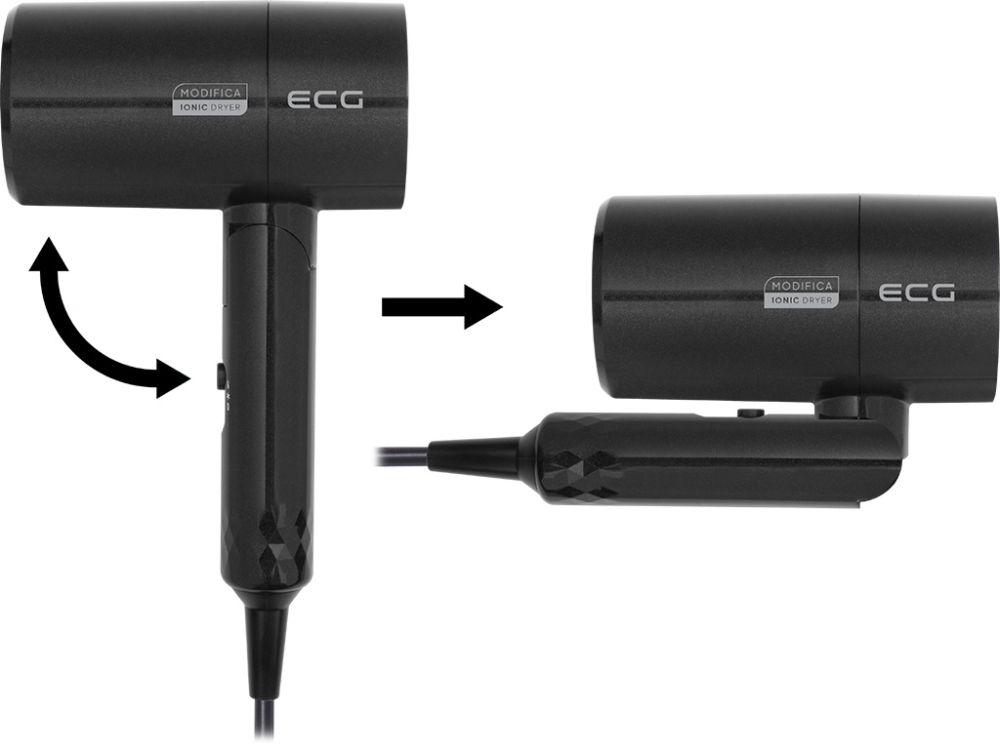 Uscator de par cu ionizare ECG Modifica Nera, 1600 W, 2 niveluri de temperatura, concentrator, negru [7]