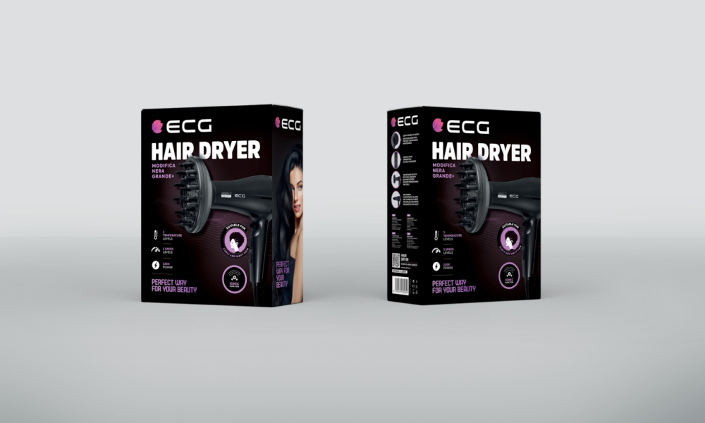 Uscator de par cu ionizare ECG Modifica Nera Grande+, 2200 W, 2 viteze, 3 niveluri de temperatura, difuzor, negru [10]