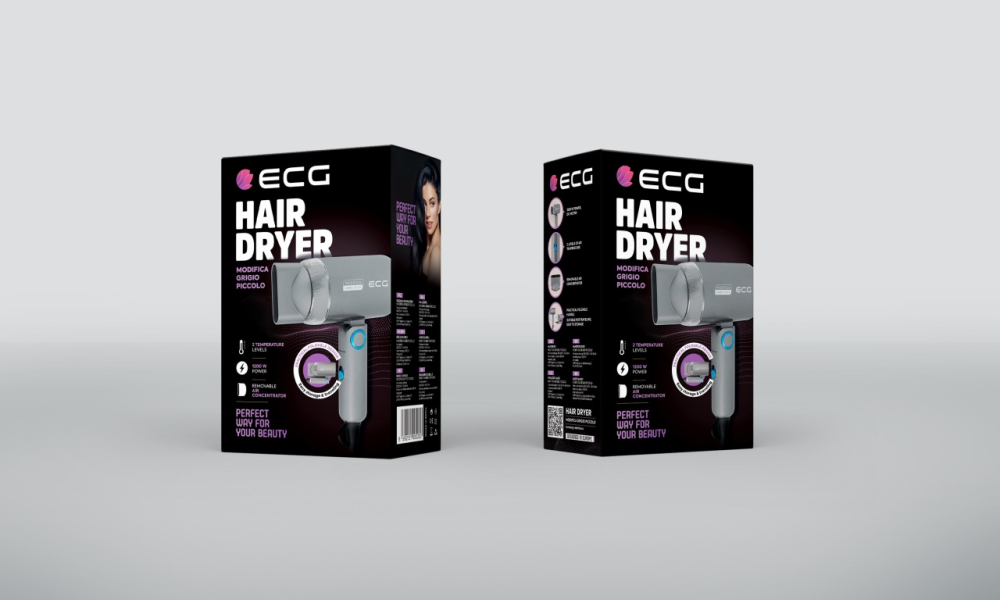 Uscator de par pentru voiaj ECG Grigio Piccolo, 1200 W, 2 viteze, 2 niveluri de temperatura, maner pliabil, gri [9]