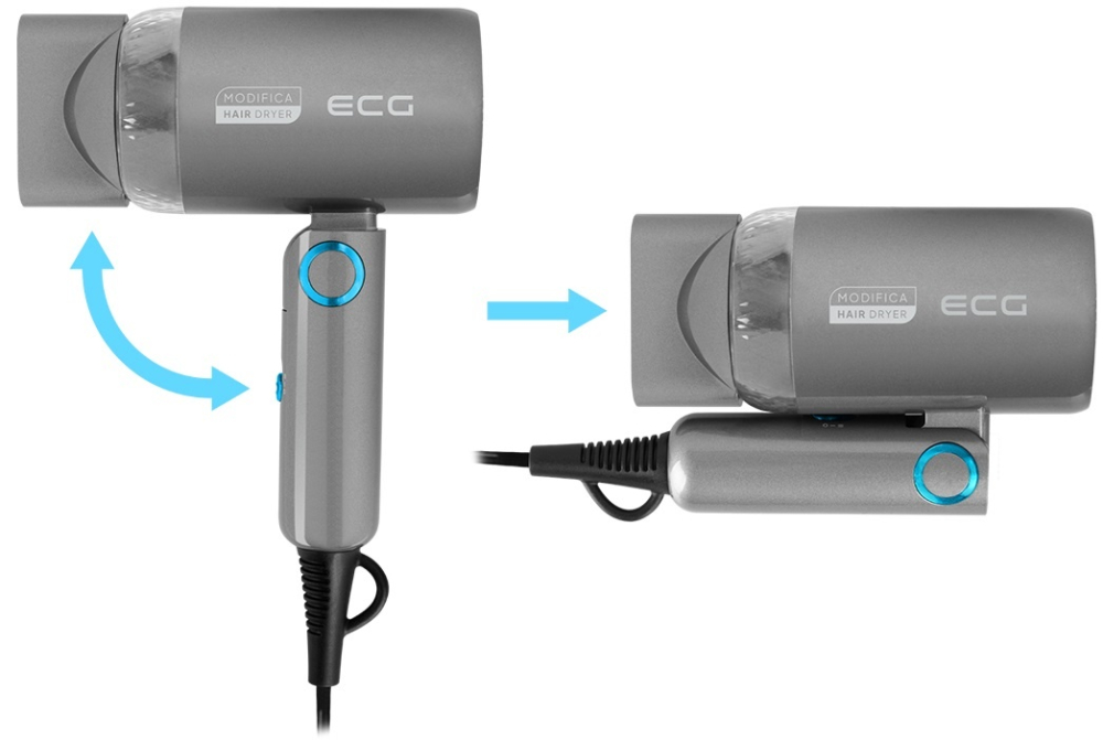 Uscator de par pentru voiaj ECG Grigio Piccolo, 1200 W, 2 viteze, 2 niveluri de temperatura, maner pliabil, gri [5]