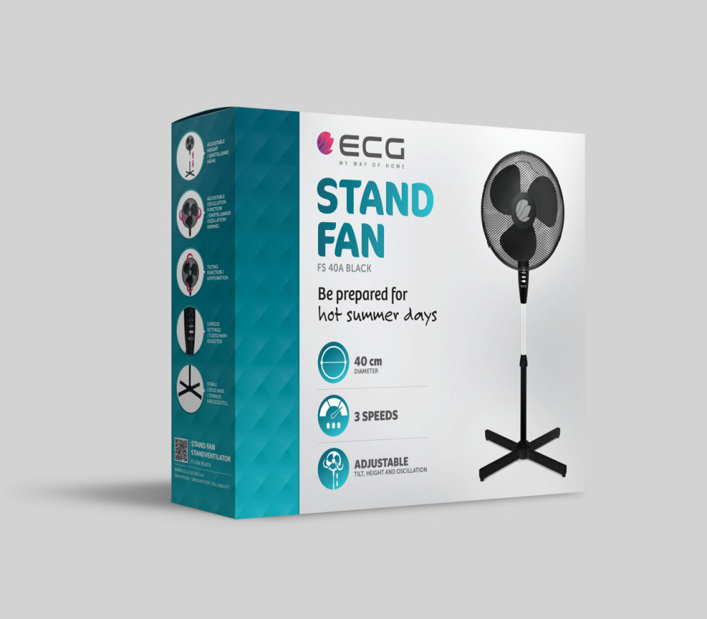 Ventilator cu picior ECG FS 40A negru, 50W, 40cm, 3 viteze, silentios [5]