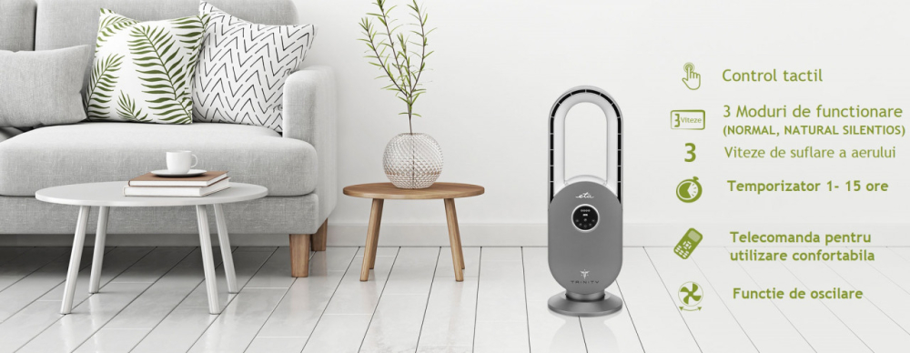 Ventilator modern fara elice ETA Trinity 3607, 45 W, 3 viteze, timer, telecomanda [8]