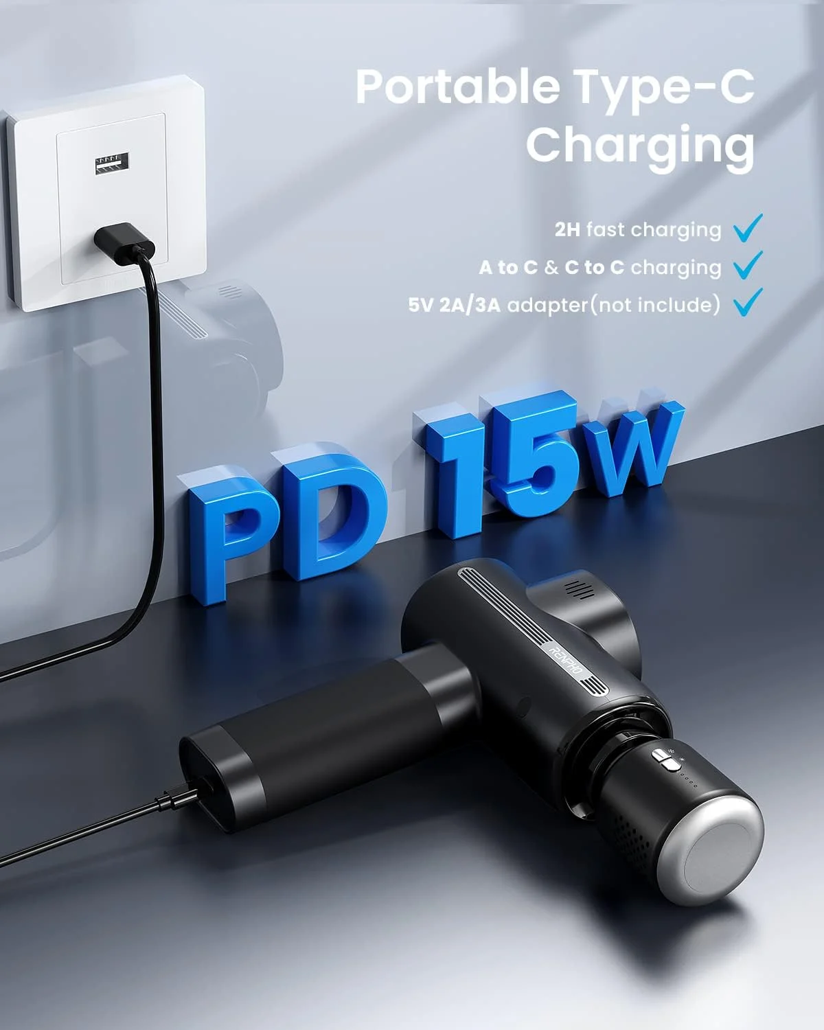 Aparat de masaj Gun Renpho Thermacool, Cap incalzit, 5 capete, 5 viteze, 3200rpm [1]