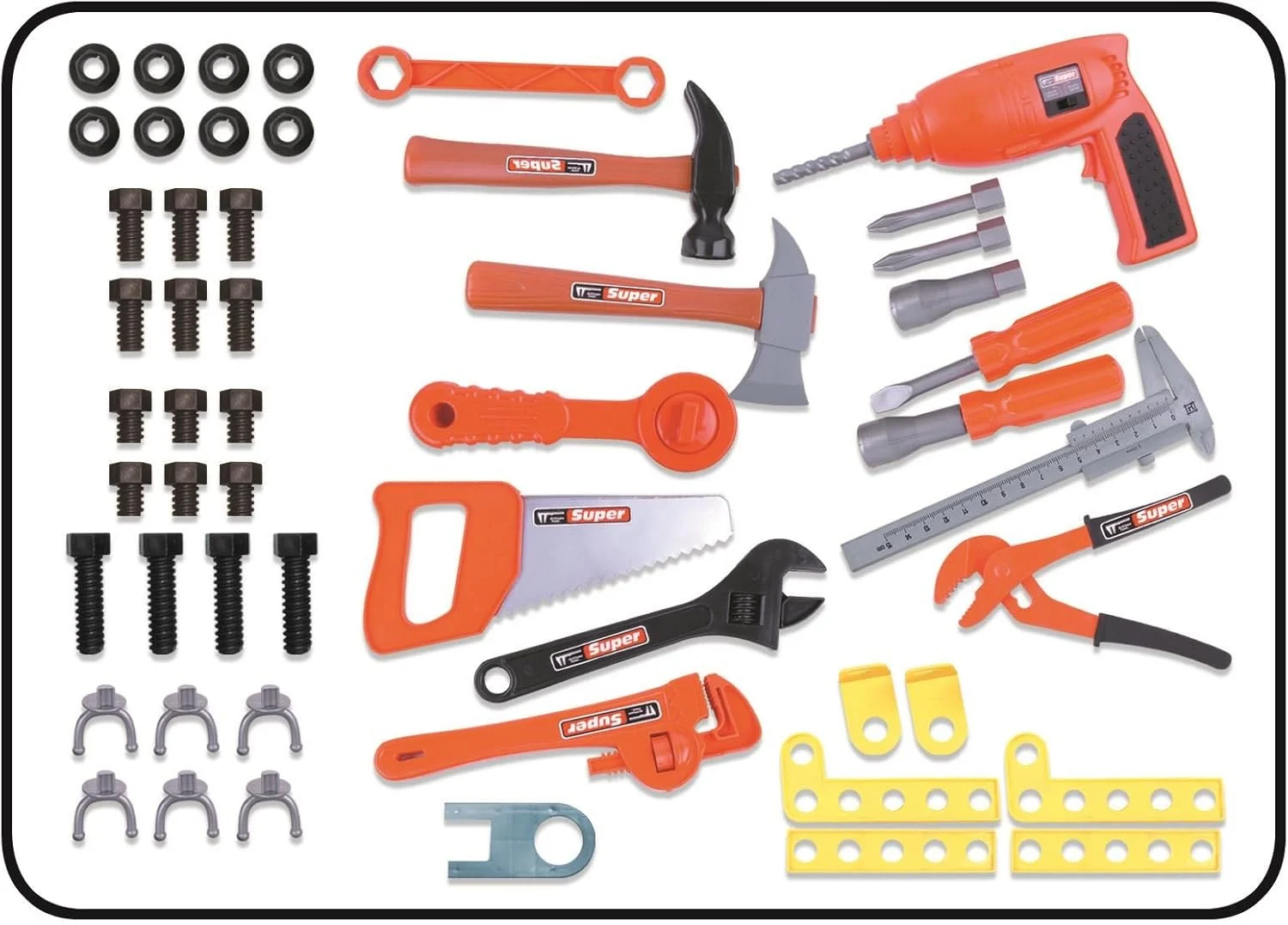 Banc de lucru jucarie Rovo 57008, masina de gaurit electrica, unelte si accesorii, 52 piese [2]