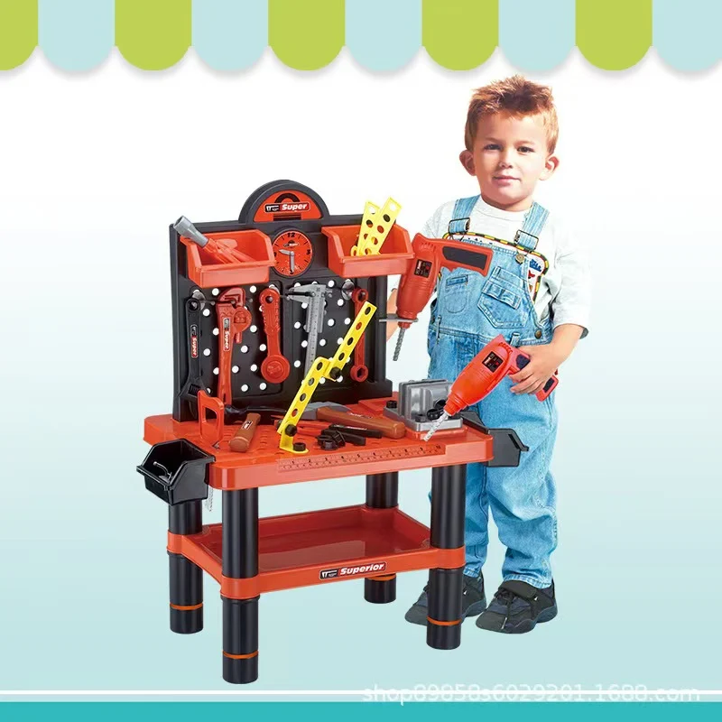 Banc de lucru jucarie Rovo 57008, masina de gaurit electrica, unelte si accesorii, 52 piese [3]