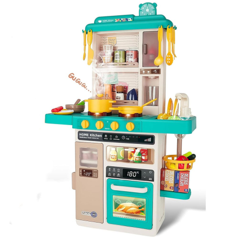 Bucatarie copii, Rovo 277, aragaz de jucarie, chiuveta cu circuit de apa, aragaz aburi, sunete, lumini, frigider, cuptor, fructe, legume, multiple accesorii, 50 de piese [1]