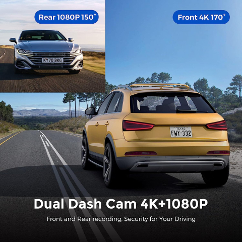 Camera auto DVR AZDOME M300S, Dubla, 4K + 1080P, 5GHz WiFi, GPS, Unghi 170  , Comanda vocala, Card 64G inclus [3]