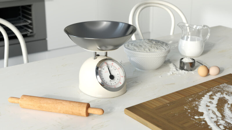 Cantare - Cantar mecanic de bucatarie ETA Storio 5777 BEJ, 5 kg, precizie 25g, vas 5 L din otel inoxidabil