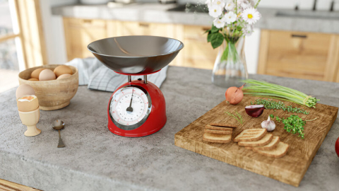 Cantar mecanic de bucatarie ETA Storio 5777 ROSU, 5 kg, precizie 25g, vas 5 L din otel inoxidabil [1]