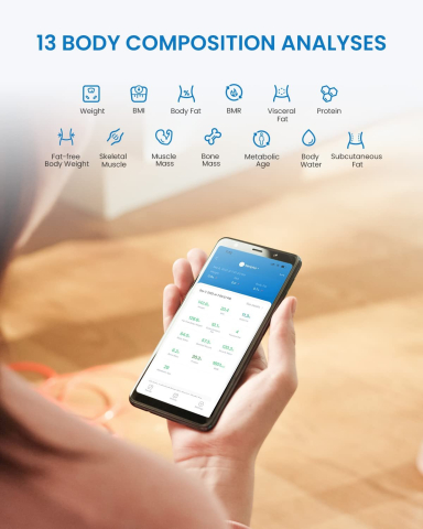 Cantare - Cantar SMART Digital RENPHO R-A020 - Body Composition, Alimentare Solara, Greutate, Grasime Corporala, Muschi, Oase, Bluetooth, Apple Health, Fitbit, Samsung Health