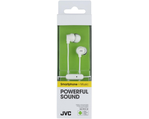 Casti audio - Casti JVC HA-FR15-W-EF, Cu fir, In-Ear, Microfon, mufa in L compatibila cu iPhone, Alb