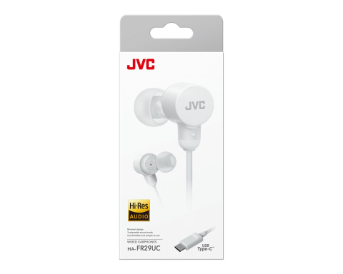 Casti audio - Casti JVC HA-FR29UC-W-U, Cu fir, In-Ear, Microfon, USB-C, Functie Mod Sunet, Husa, alb