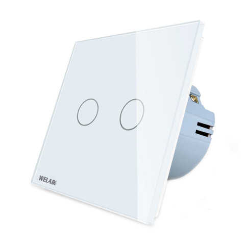 Intrerupatoare - Intrerupator dublu cu touch Welaik panou din sticla, Alb