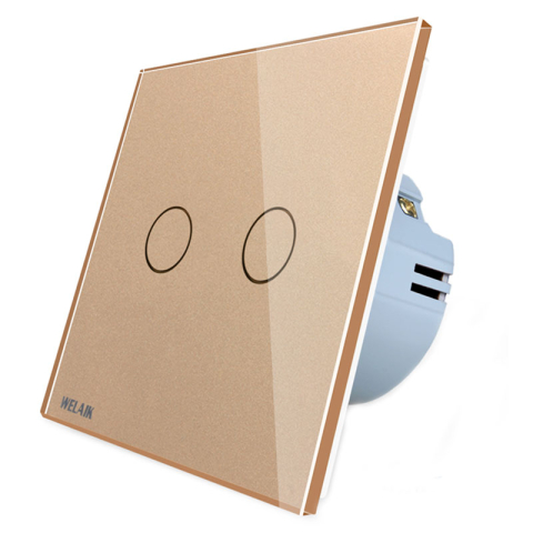 Intrerupatoare - Intrerupator dublu cu touch Welaik panou din sticla, Gold