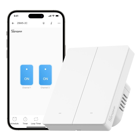 Smart Home - Intrerupator inteligent Sonoff ZBM5-2C-80W ,Zigbee, 2 canale, 10A