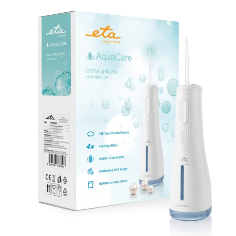 Irigatoare bucale - Irigator bucalETA AquaCare II 4708 90000, 4 moduri de curatare, rezervor 250 ml, IPX7, alb