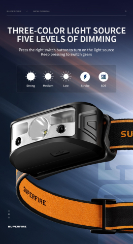 Lanterna LED pentru cap Superfire HL05-K, 120lm, 100m, 500mAh, Lumina rosie, control miscare [4]