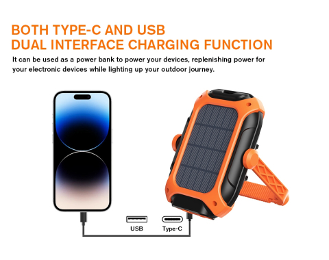 Lanterna LED Superfire GM05,  panou solar, 500 lumeni, acumulator 5200mAh, incarcare, USB-C [5]