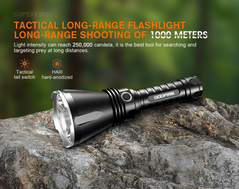 Lanterna tactica LED Godfire TF01, 1000m, 1371lm, aliaj aluminiu, 4800mAh, 245g, 5 moduri [4]