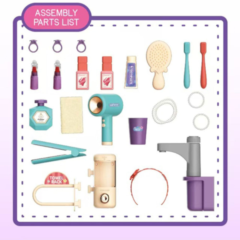 Masuta de Machiaj jucarie Rovo 959, Oglinda cu Lumini LED si Muzica, Robinet cu senzor, Dispenser Sapun, 23 piese [6]