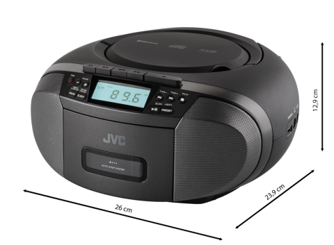 Sisteme audio - Radiocasetofon stereo cu CD JVC RC-E444B, 4W RMS, Bluetooth, USB, afisaj LCD, ceas, negru