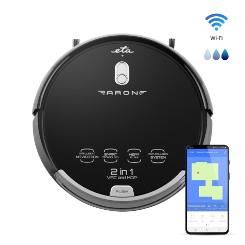Robot aspirator cu mop ETA Aron 2512 90000, Wi-Fi, baterie Li-Ion 14.4 V, 300 ml, autoincarcare, navigare giroscopica, negru [6]